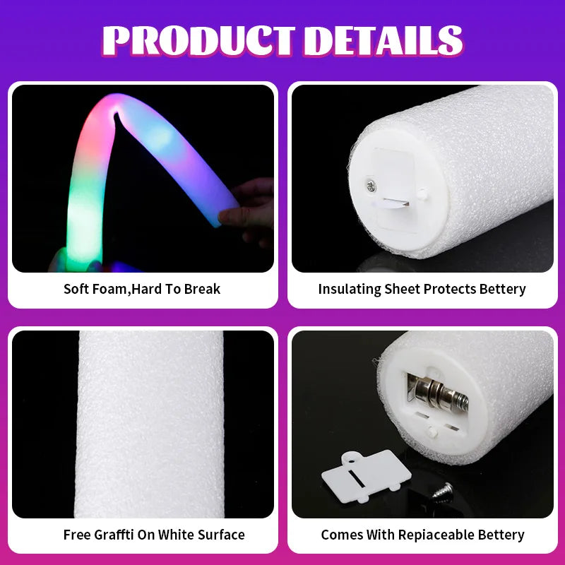 15/30Pcs LED Glow Sticks Bulk Colorful RGB Glow Foam