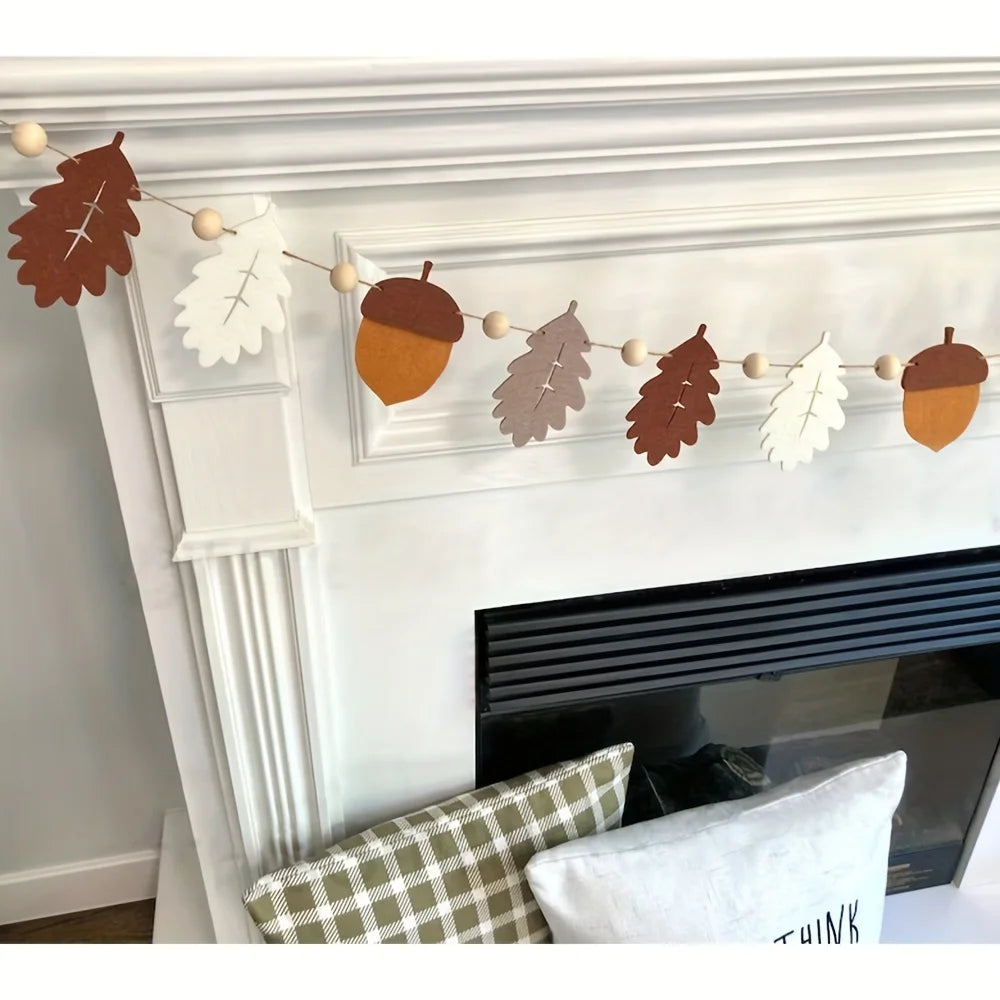 1pc Fall Garland Acorns and Oak Leaves, Neutral Autumn Banner