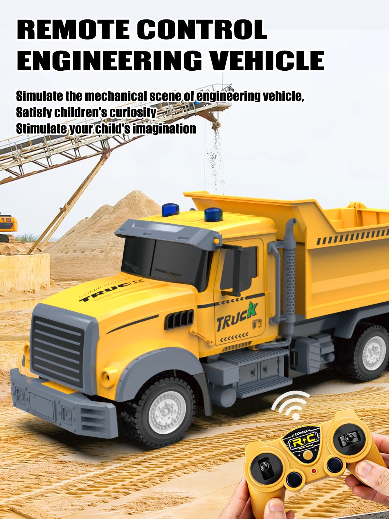 6-channel remote control engineering vehicle 2.4G rechargeable dump RC truck toy with light/sound effects, children's gift