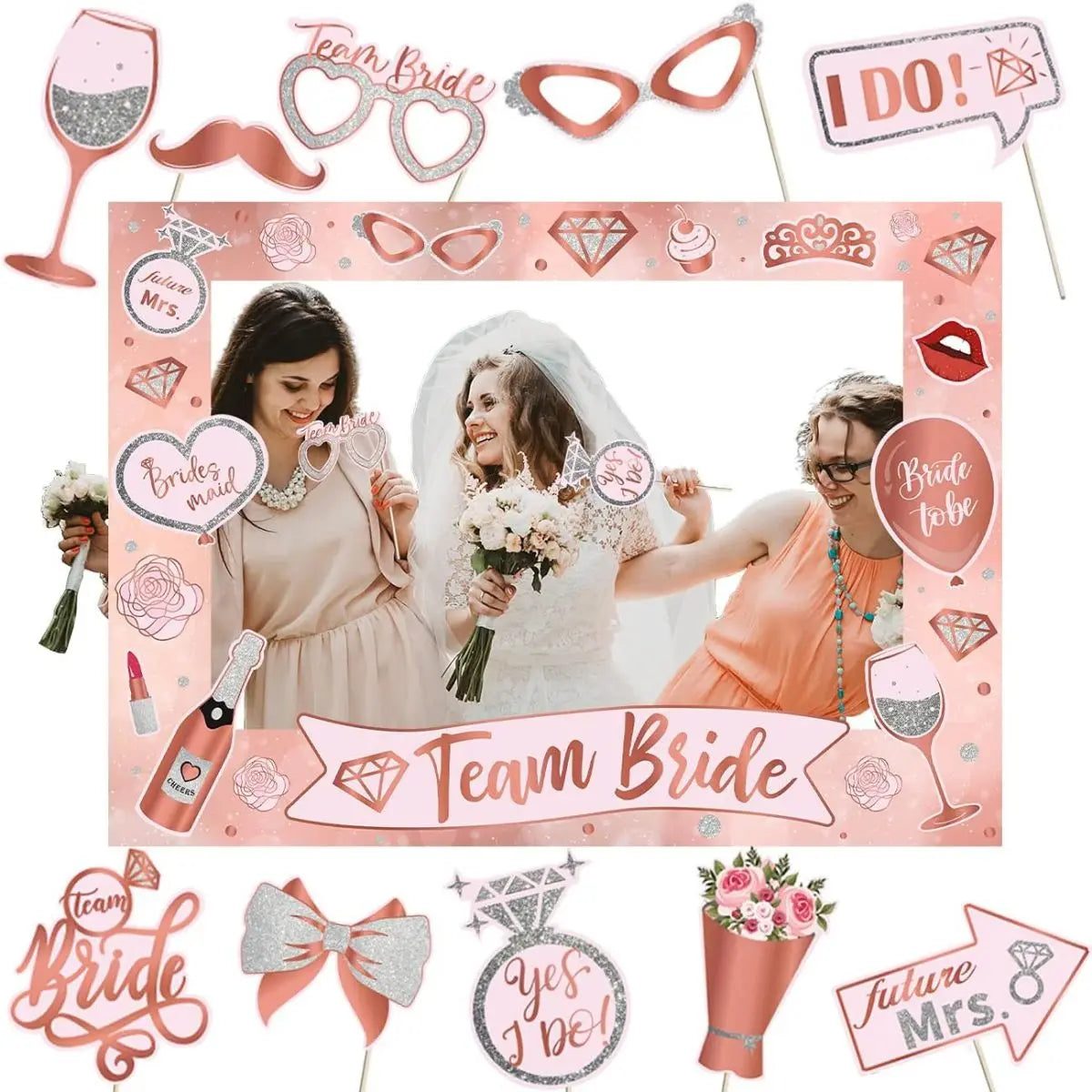 1Set Team Bride to be Photo Booth Props Paper Frame Bachelorette Party Decor