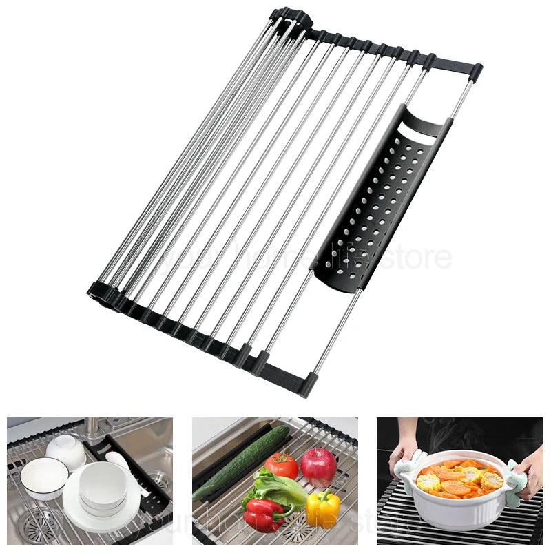 Kitchen Foldable dish drying Rack 304 Stainless Steel