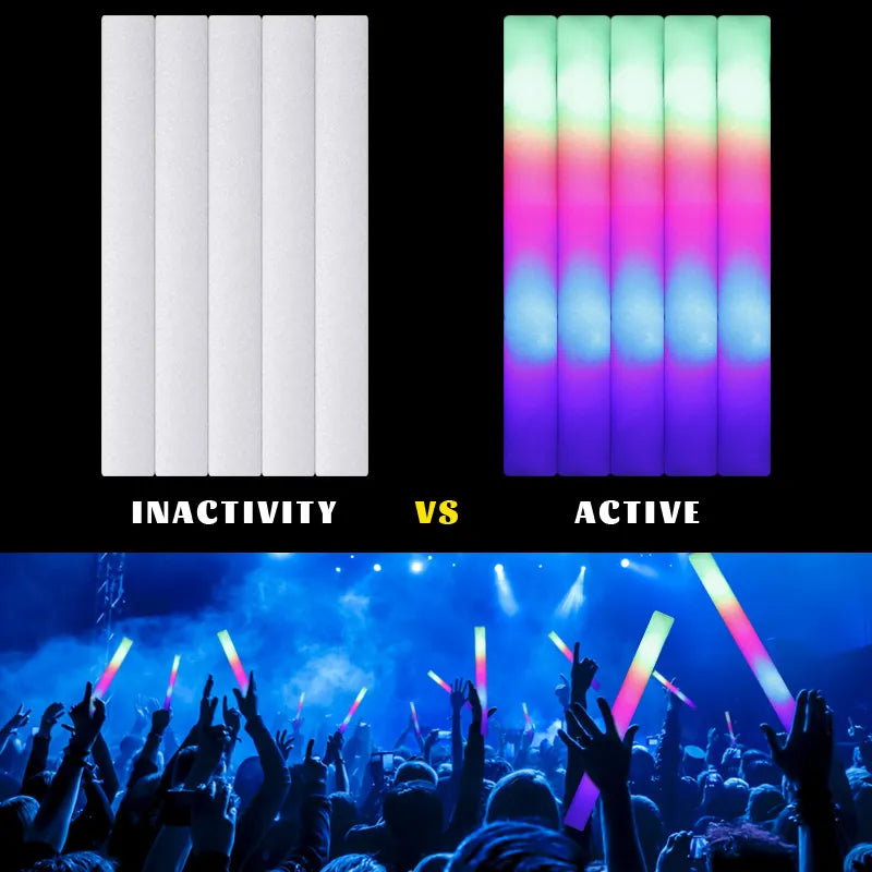 15/30Pcs LED Glow Sticks Bulk Colorful RGB Glow Foam