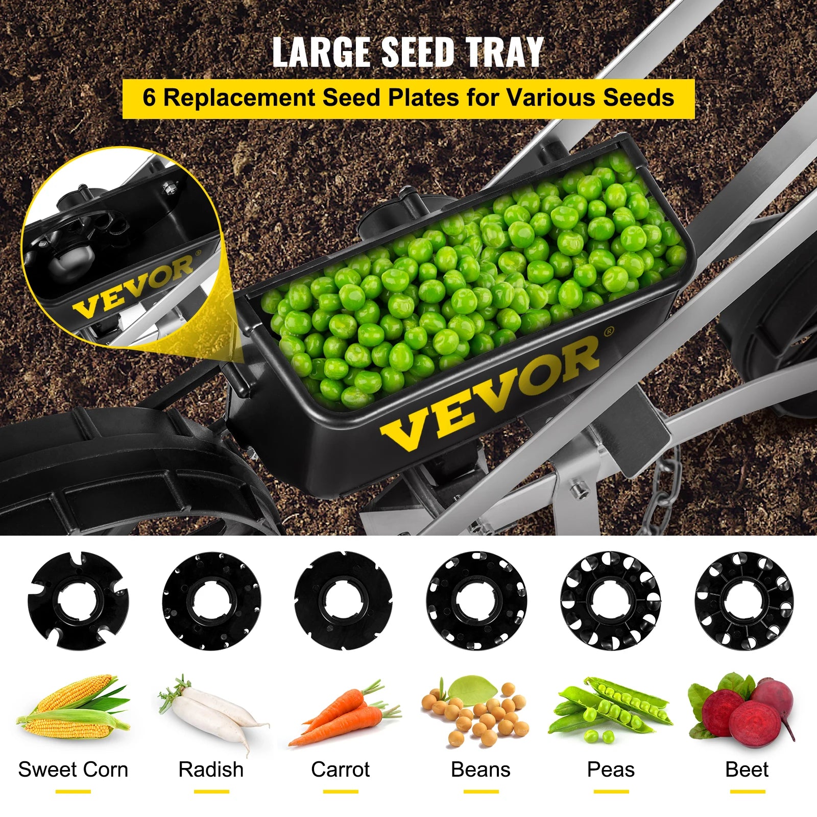 VEVOR Garden Seeder Walk-Behind Garden Push Seeder Manual Row Crop Planter Garden Lawn Spreader for Sowing Seed for Various Seed