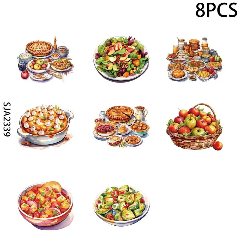 8pcs Cute Thanksgiving Cartoon Mirror Gift Sticker Wall Sticker Waterproof PVC Children's Room