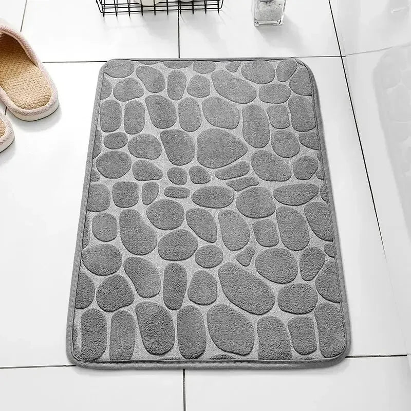 Memory Foam Embossed Velvet Carpet Bathroom Living Room Non-Slip Mat Cobblestone Floor Mat Home Furnishings