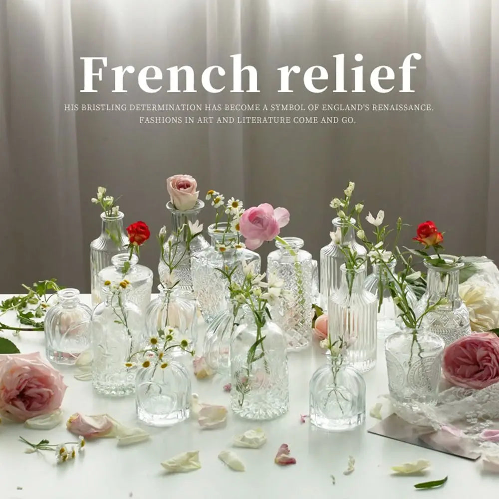 Vintage Relief Vase INS Mini Glass Vase Transparent Hydroponic Plant Vase