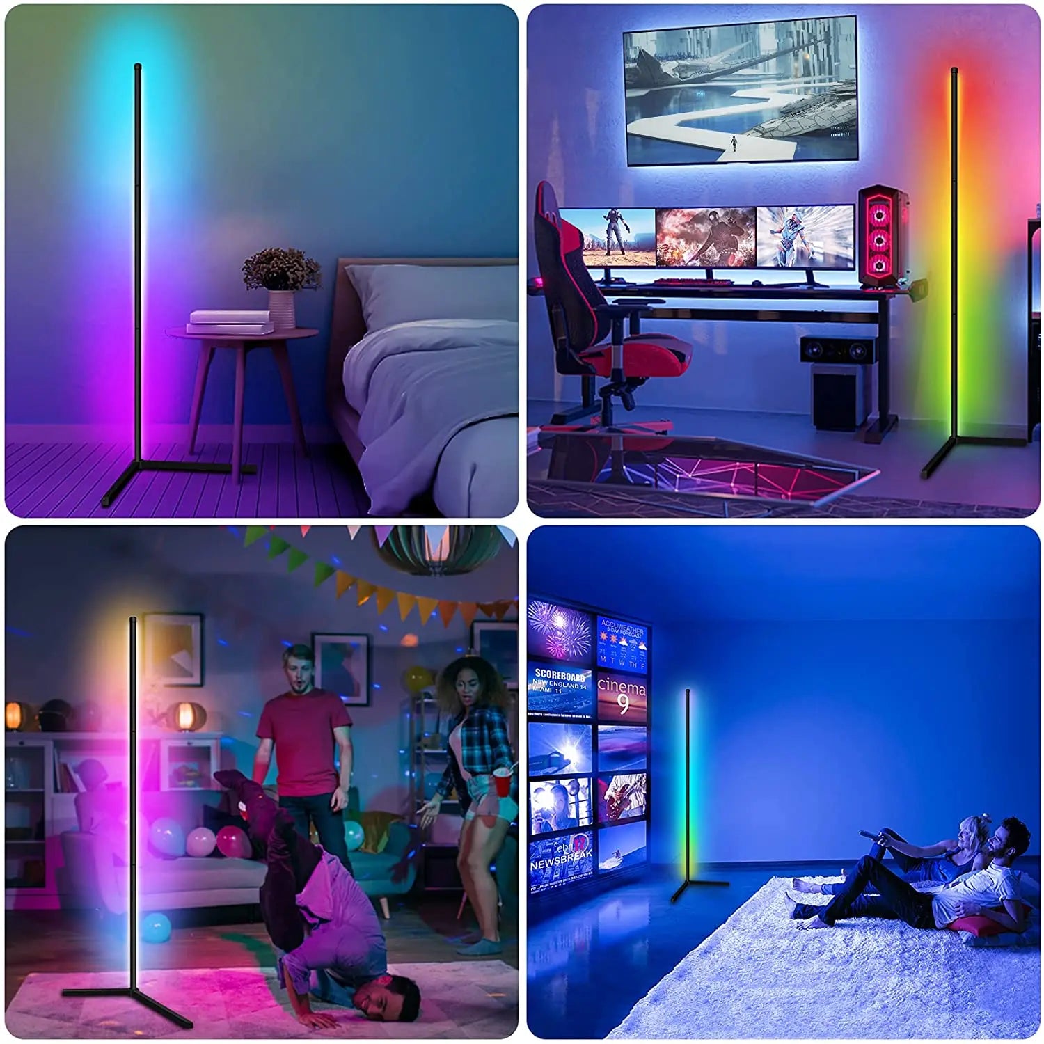 Living Room Dimmable RGB Corner Floor Lamp 140cm Stand Smart APP LED Mood Light