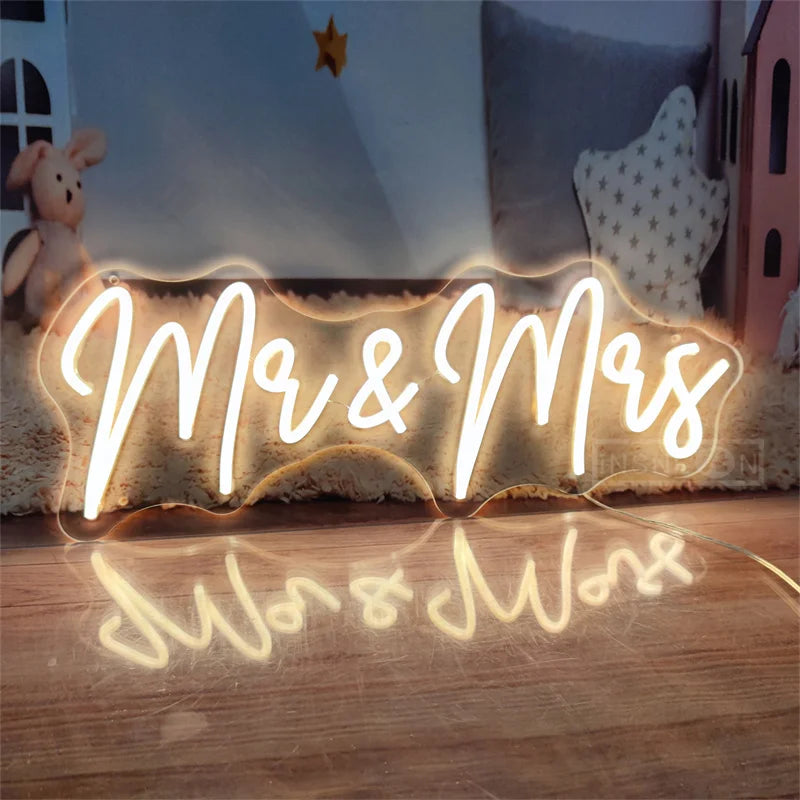 Mr & Mrs Neon LED Sign Custom Wedding Wall Neon Sign Room Bedroom Hanging Neon Light Art Decoration Gifts Neon Sign Personalised