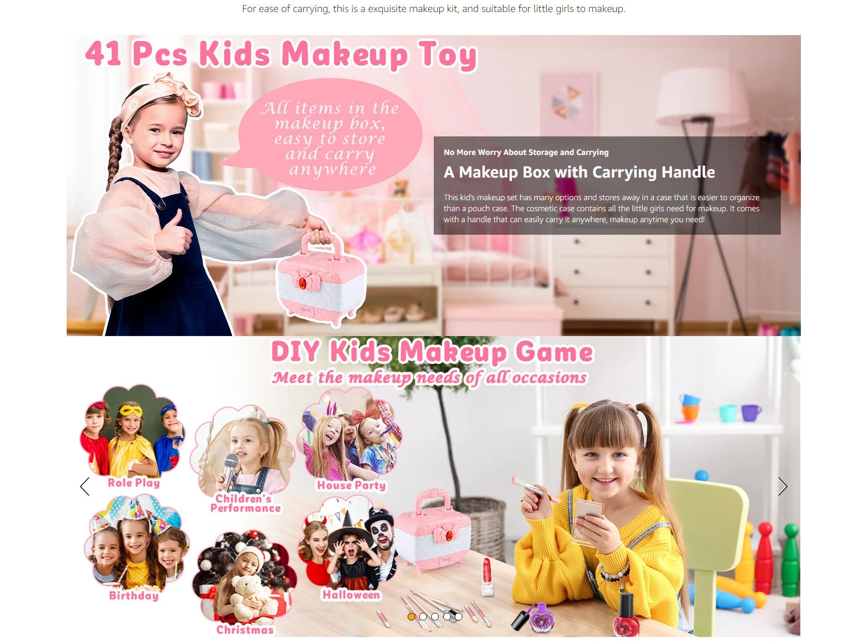Kids Makeup Toy Kit for Girls, Washable Makeup Set Toy with Real Cosmetic Case for Little Girl, Pretend Play Makeup Beauty Set B