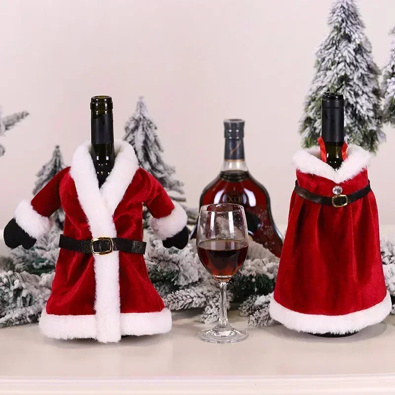 Christmas Wine Bottle Cover Set Santa Snowman Woven