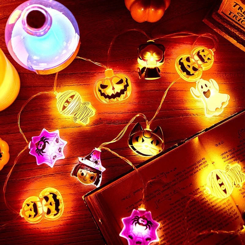 Halloween Party LED String Lights Pumpkin Ghost Spider Web Hanging Lamp For Halloween