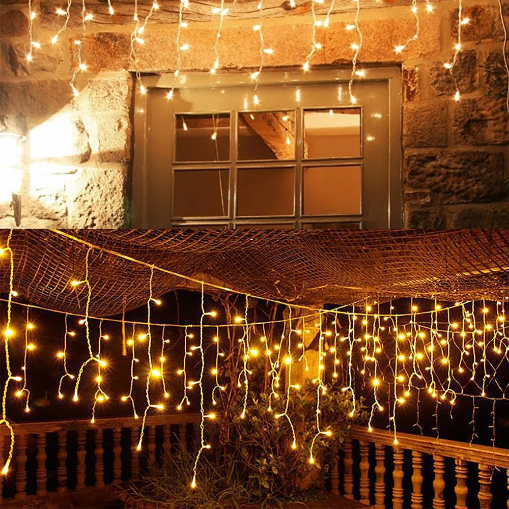 7.5M 160Leds Solar Icicle String Lights Outdoor Waterproof Eaves Decoration Light