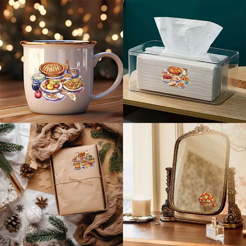 8pcs Cute Thanksgiving Cartoon Mirror Gift Sticker Wall Sticker Waterproof PVC Children's Room