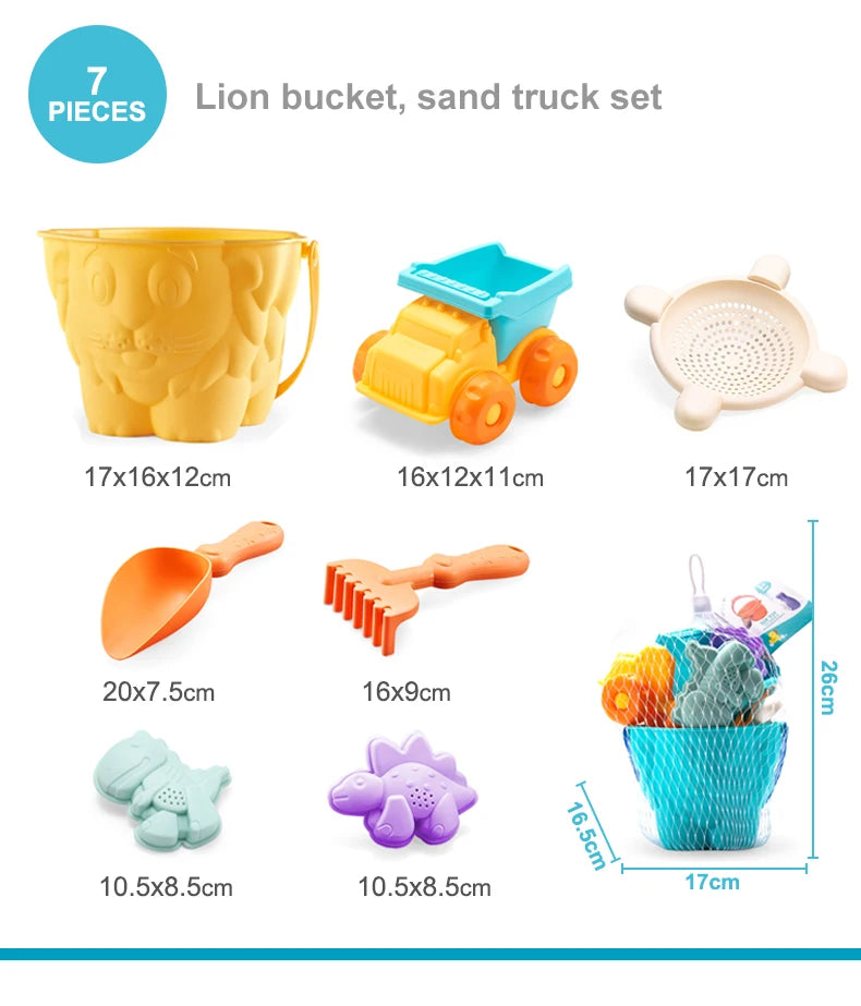 Children's beach toys, playing with sand, digging an hourglass, playing with water, shovels, buckets, and kettles, ages 1-6