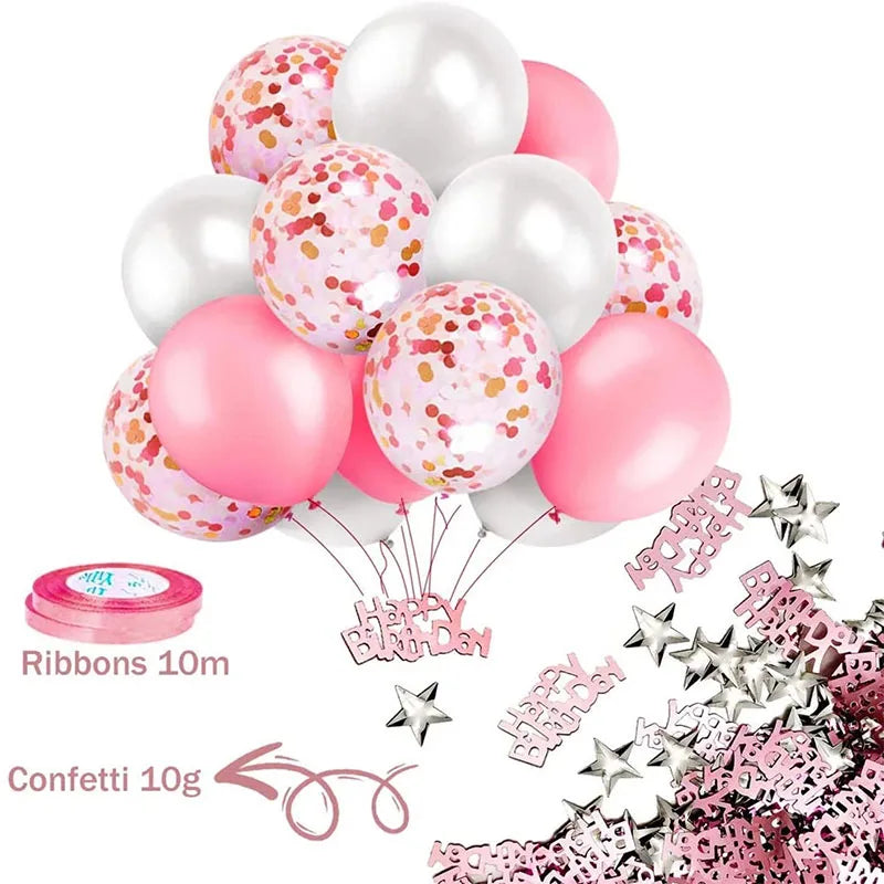 Pink Happy Birthday Foil Balloons Princess Party Decorations Adult Kids Girl 1 2 3 4 5 6 7 8 9 10 15 25 30 35 40 50 60 Year Old