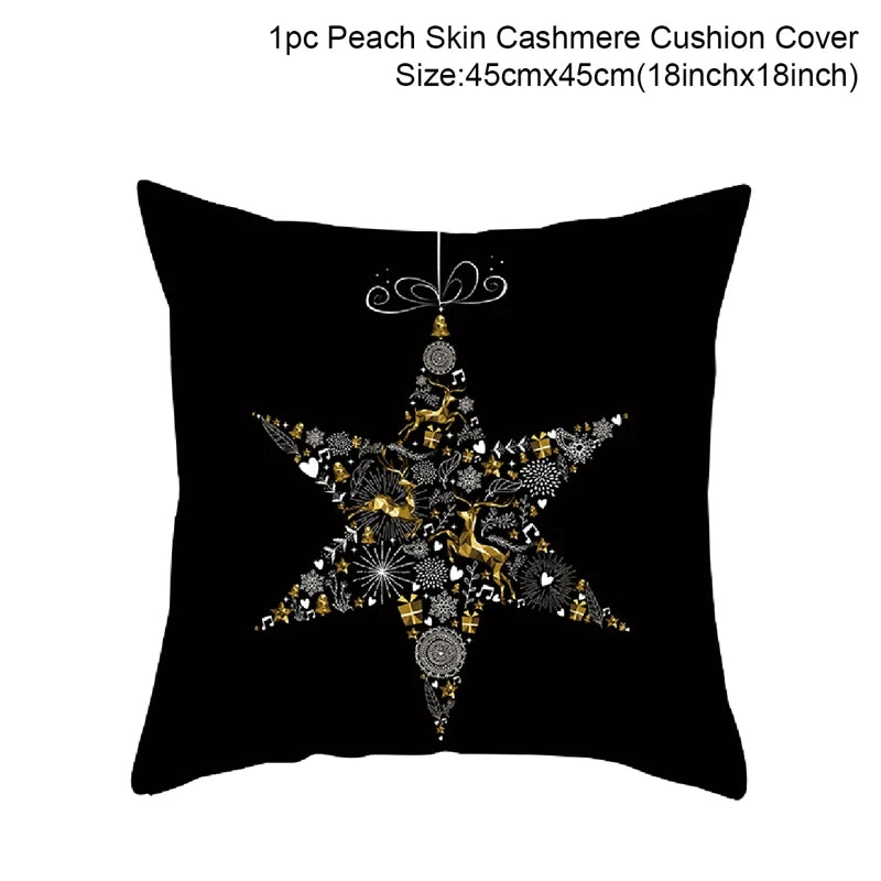 45cm Christmas Black Gold Cushion Cover Merry Christmas Decorations