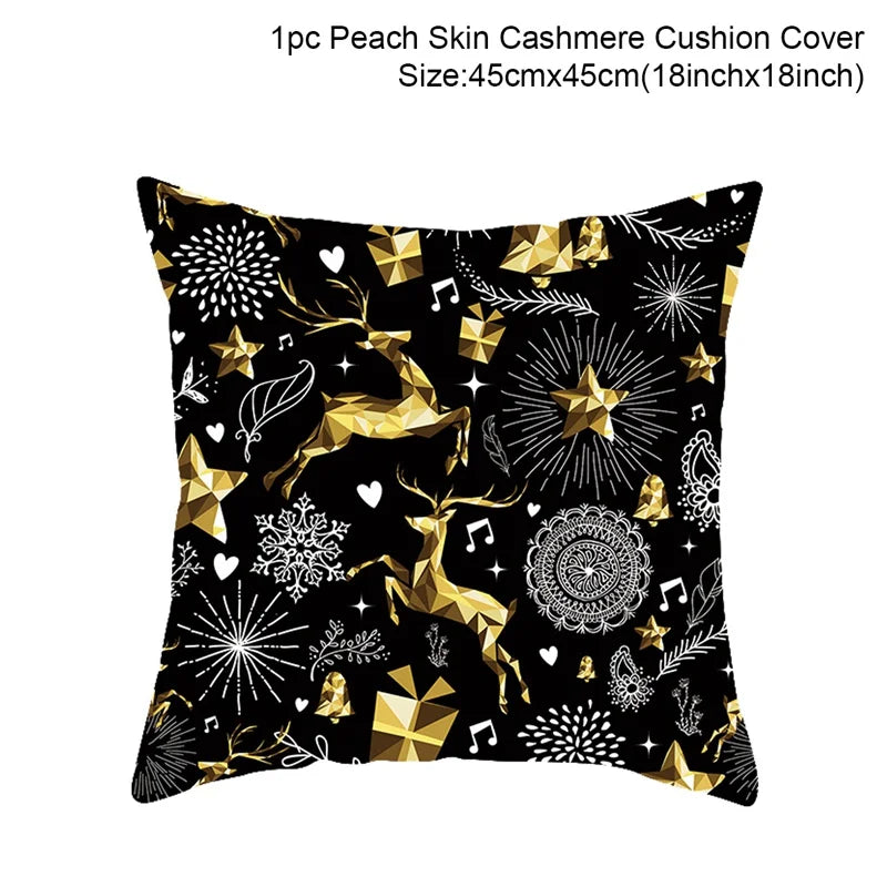 45cm Christmas Black Gold Cushion Cover Merry Christmas Decorations