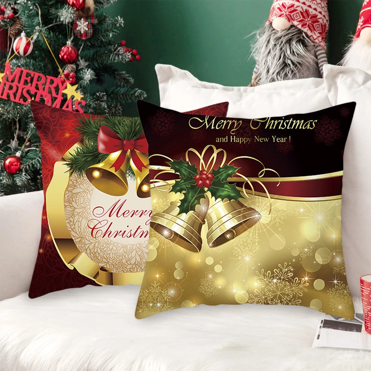 45cm Christmas Black Gold Cushion Cover Merry Christmas Decorations