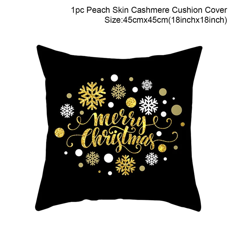 45cm Christmas Black Gold Cushion Cover Merry Christmas Decorations