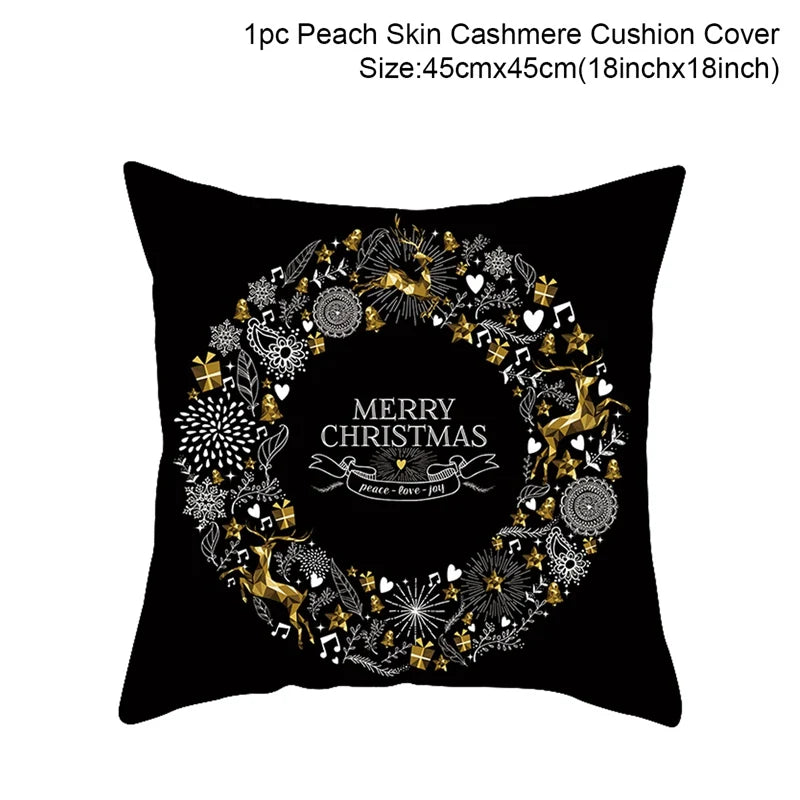 45cm Christmas Black Gold Cushion Cover Merry Christmas Decorations