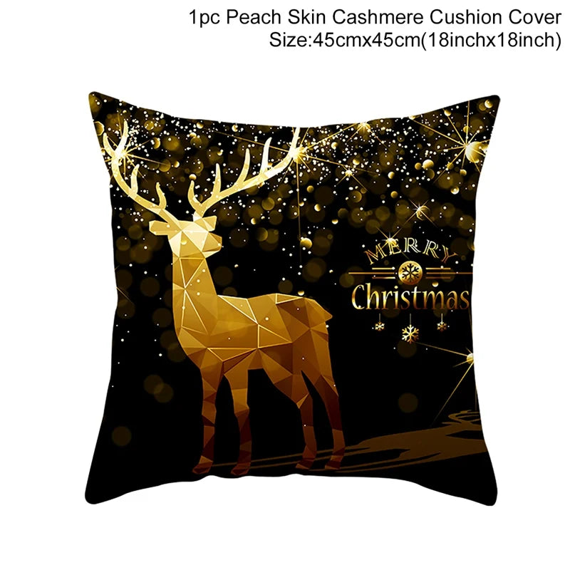 45cm Christmas Black Gold Cushion Cover Merry Christmas Decorations