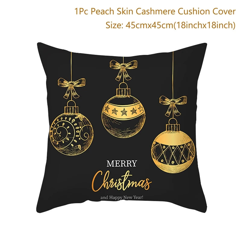 45cm Christmas Black Gold Cushion Cover Merry Christmas Decorations