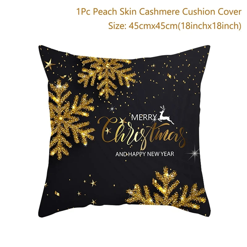 45cm Christmas Black Gold Cushion Cover Merry Christmas Decorations