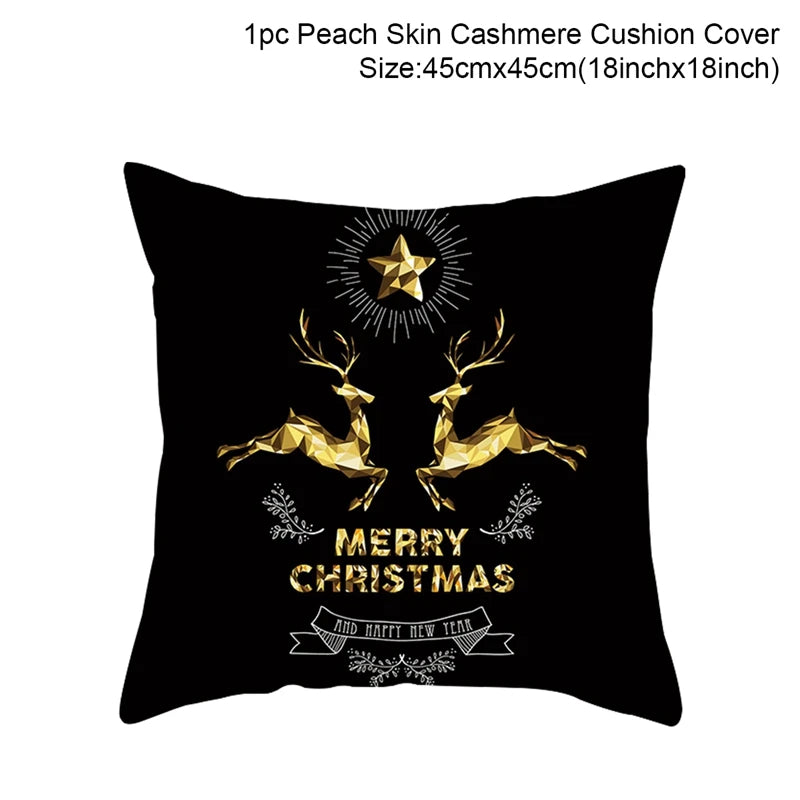 45cm Christmas Black Gold Cushion Cover Merry Christmas Decorations