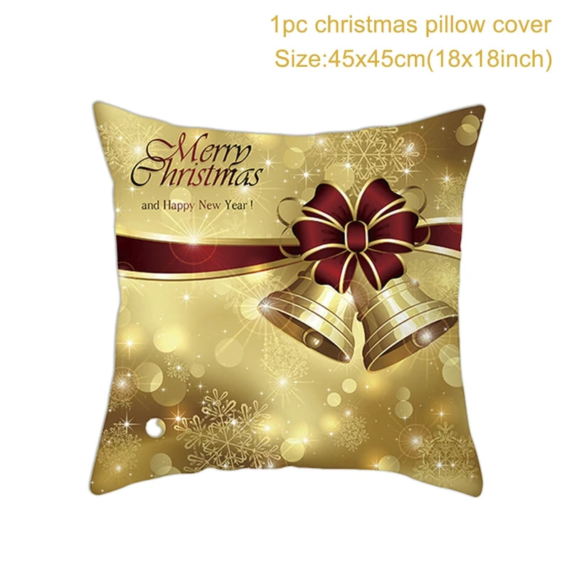 45cm Christmas Black Gold Cushion Cover Merry Christmas Decorations