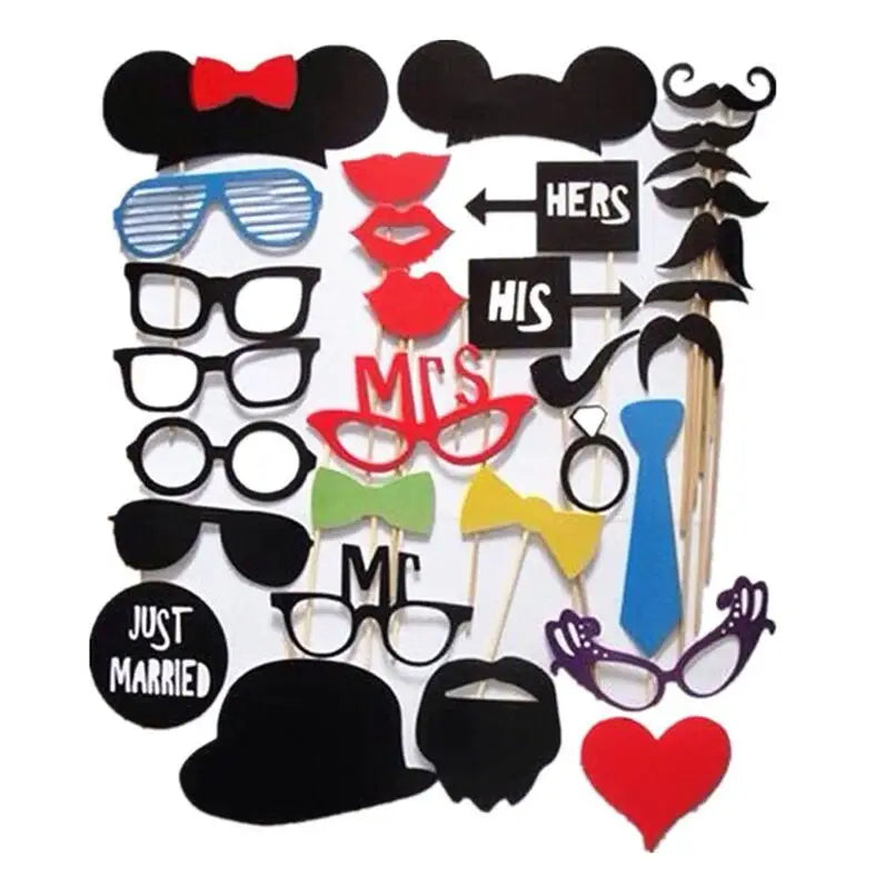 10-58pcs Fun Wedding Decoration Photo Booth Props DIY Mustache Lips Glasses Mask Photobooth Accessories