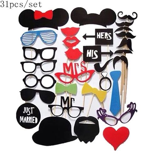 10-58pcs Fun Wedding Decoration Photo Booth Props DIY Mustache Lips Glasses Mask Photobooth Accessories