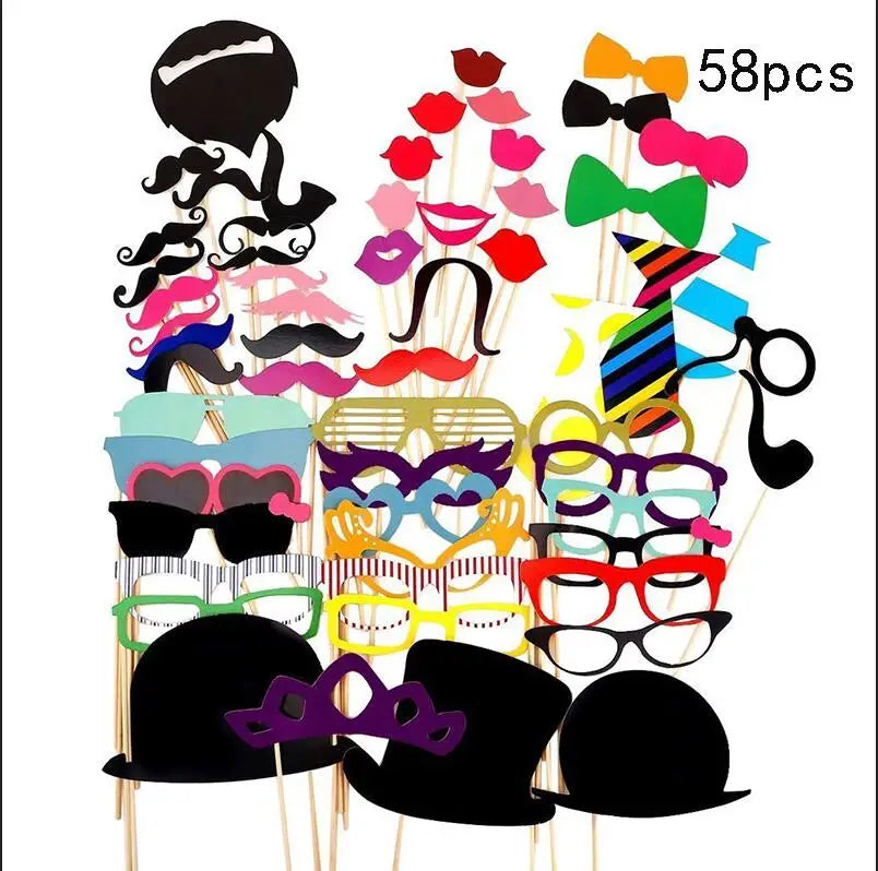 10-58pcs Fun Wedding Decoration Photo Booth Props DIY Mustache Lips Glasses Mask Photobooth Accessories