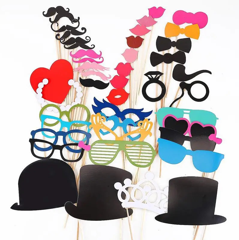 10-58pcs Fun Wedding Decoration Photo Booth Props DIY Mustache Lips Glasses Mask Photobooth Accessories