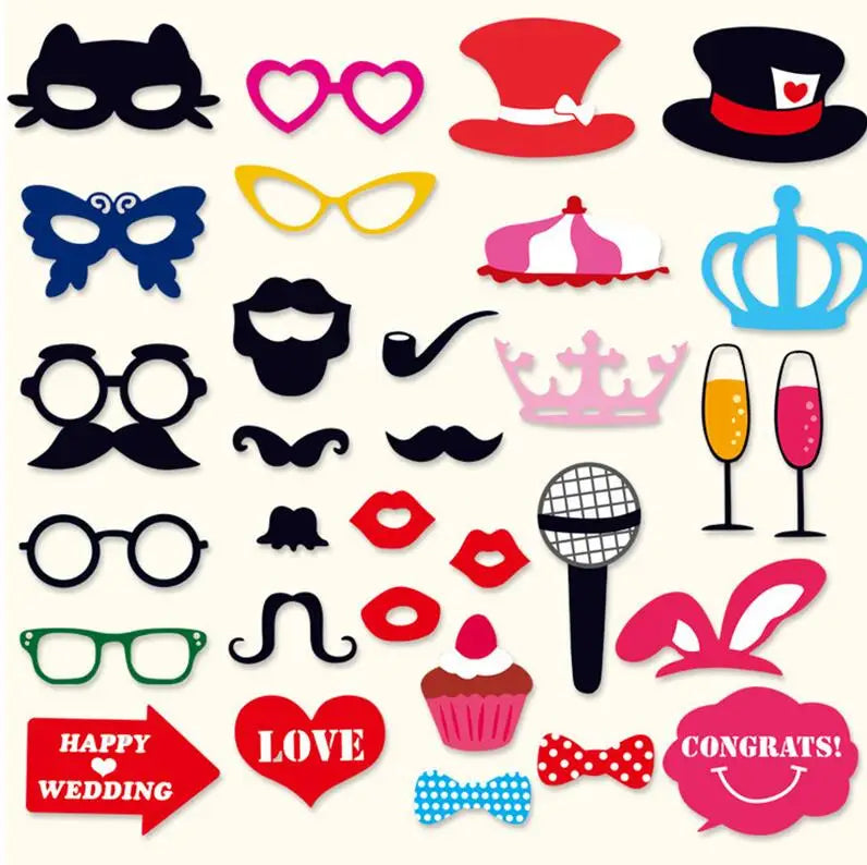 10-58pcs Fun Wedding Decoration Photo Booth Props DIY Mustache Lips Glasses Mask Photobooth Accessories