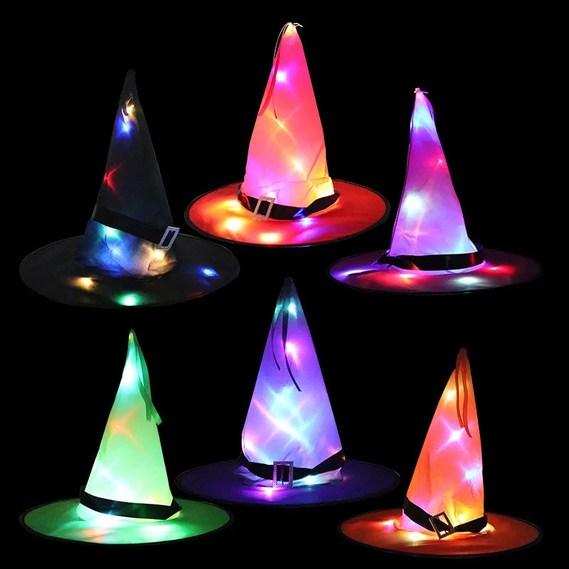 LED Lights Halloween Witch Hat For Kids Party Halloween Decoration Witch Hat  Decor Supplies Outdoor Tree Hanging Ornament