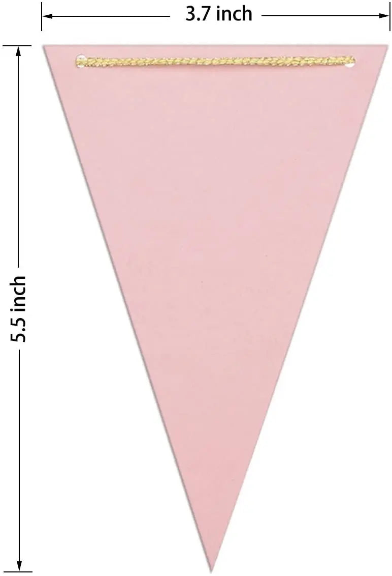 10Ft Pink White Gold Paper Triangle Garland Flag Bunting Pennant Banner for Wedding Bridal Shower