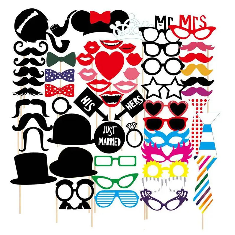 10-58pcs Fun Wedding Decoration Photo Booth Props DIY Mustache Lips Glasses Mask Photobooth Accessories