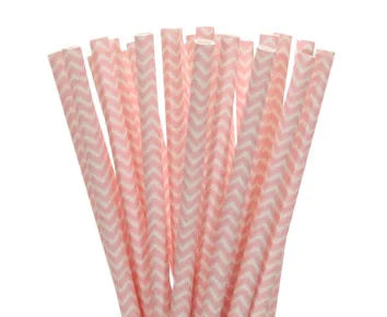 25pcs/lot Pink Paper Straws For Baby Shower Wedding Party Birthday Cupcake Flags Decoration