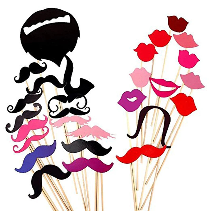 10-58pcs Fun Wedding Decoration Photo Booth Props DIY Mustache Lips Glasses Mask Photobooth Accessories