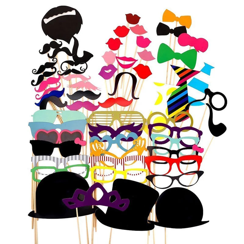 10-58pcs Fun Wedding Decoration Photo Booth Props DIY Mustache Lips Glasses Mask Photobooth Accessories