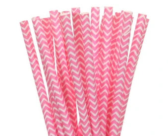 25pcs/lot Pink Paper Straws For Baby Shower Wedding Party Birthday Cupcake Flags Decoration