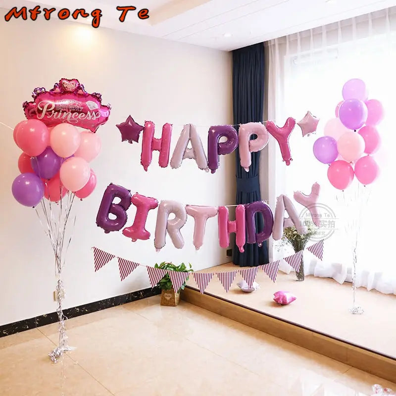 13pcs Happy Birthday Decoration Balloons Pink Blue Letter Foil Ballons Set