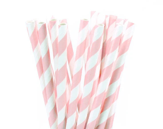 25pcs/lot Pink Paper Straws For Baby Shower Wedding Party Birthday Cupcake Flags Decoration