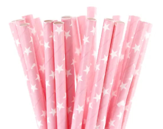 25pcs/lot Pink Paper Straws For Baby Shower Wedding Party Birthday Cupcake Flags Decoration