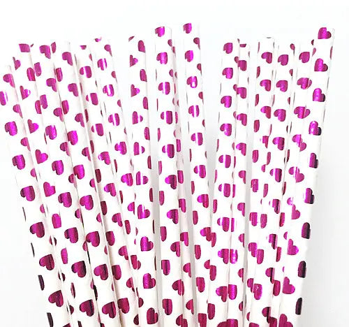 25pcs/lot Pink Paper Straws For Baby Shower Wedding Party Birthday Cupcake Flags Decoration