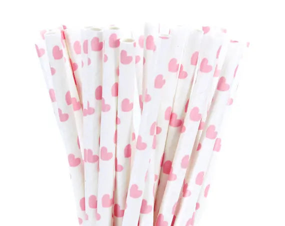 25pcs/lot Pink Paper Straws For Baby Shower Wedding Party Birthday Cupcake Flags Decoration