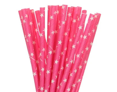 25pcs/lot Pink Paper Straws For Baby Shower Wedding Party Birthday Cupcake Flags Decoration