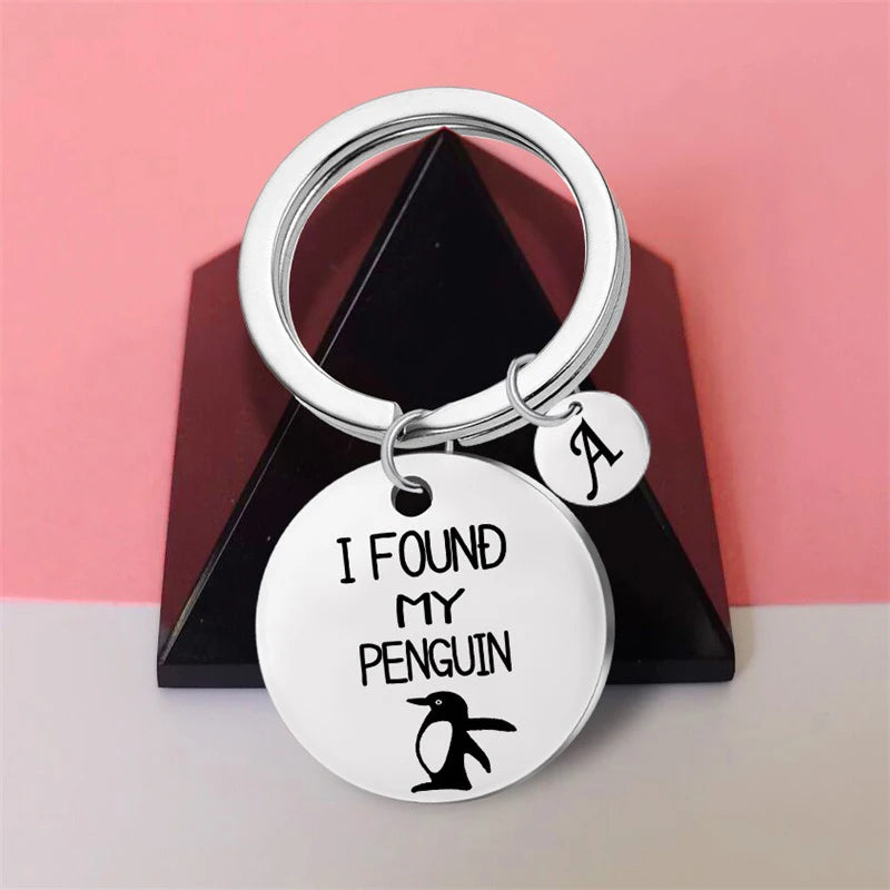 Stainless Steel Creative Letter Couple Keychains Necklace Engraved I FOUND MY PENGUIN Women Bag Key Chains Jewelry Wedding Gifts