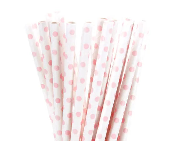 25pcs/lot Pink Paper Straws For Baby Shower Wedding Party Birthday Cupcake Flags Decoration