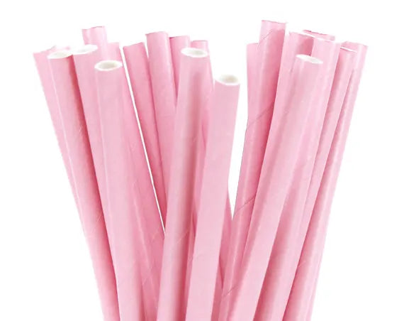 25pcs/lot Pink Paper Straws For Baby Shower Wedding Party Birthday Cupcake Flags Decoration